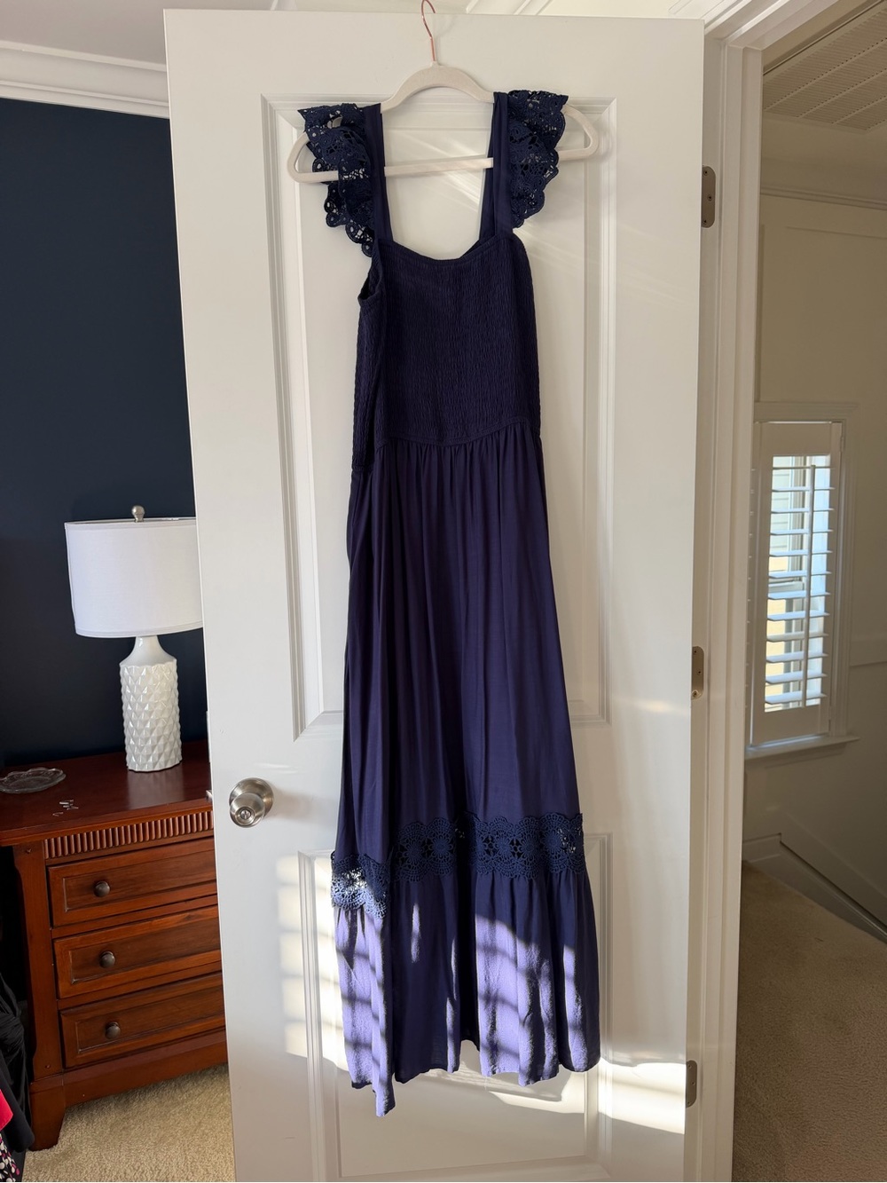 Navy Blue Ruffle-Strap Maxi Dress